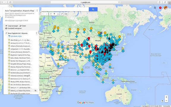 Full Map of Transportation options in Asia, China and Mongolia. - Intl. Airports, Airports,Train Stations.